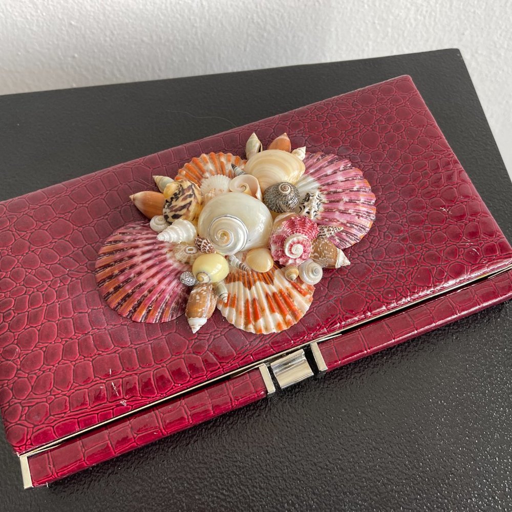 SEA GEM ART Evening clutch Red leather shells - Picture 10 of 14